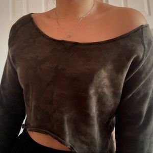 Camo cropped off the shoulder sweatshirt